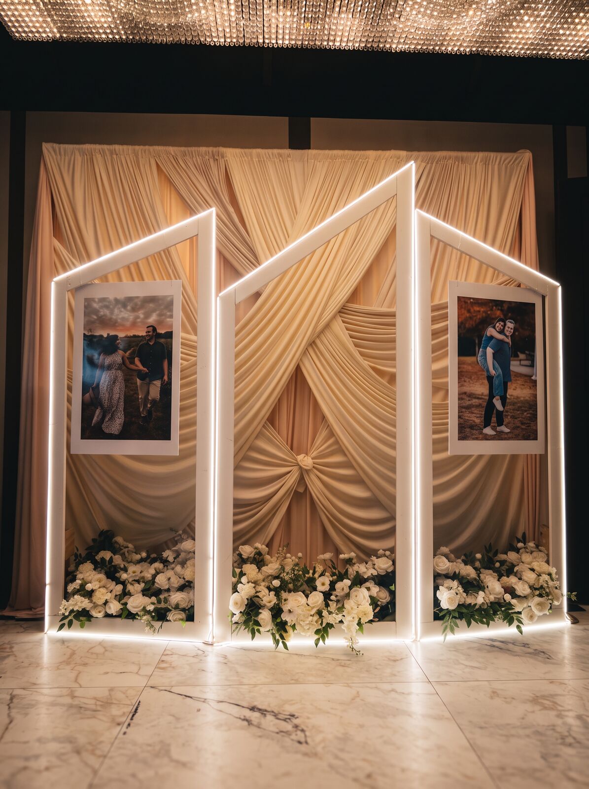 Cream and blush party photo display
