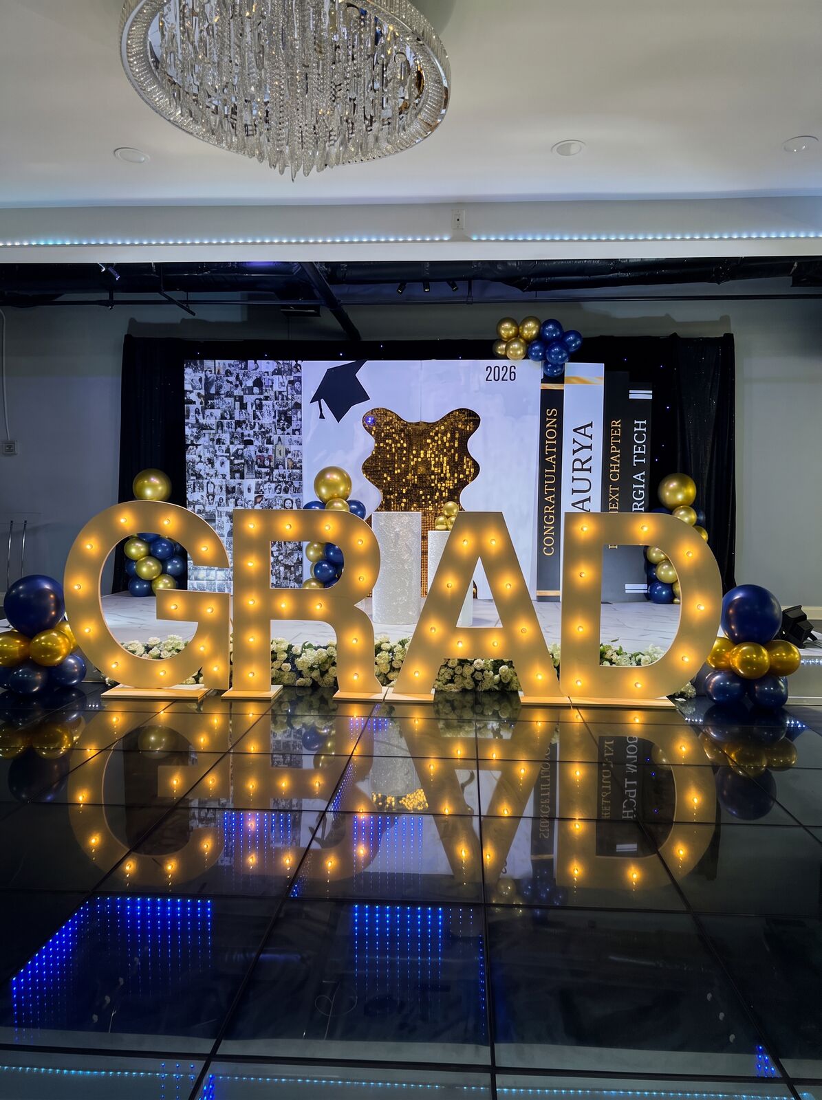 Navy and gold graduation setup