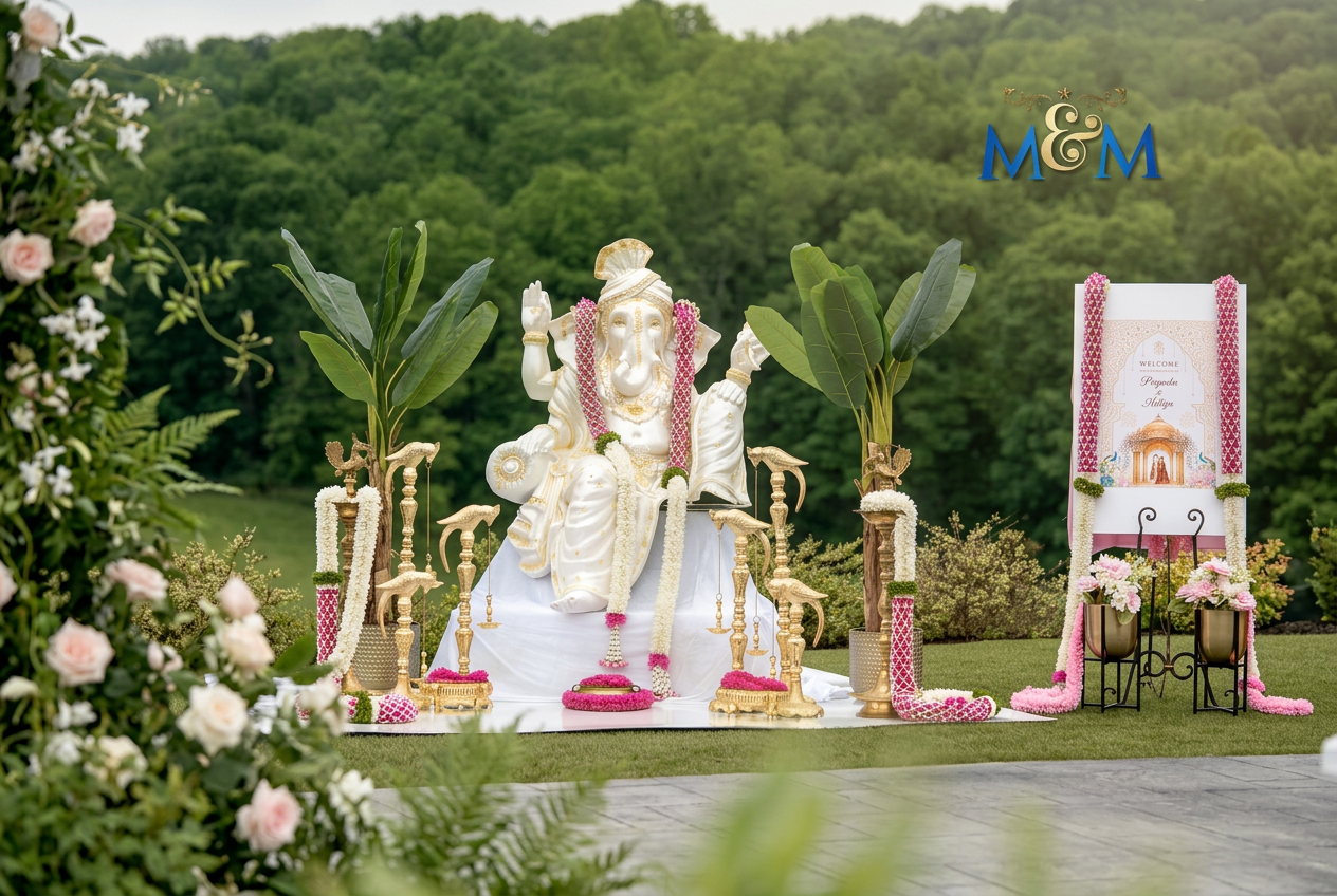 White Lord Ganesha welcome display designed by Magical Moments